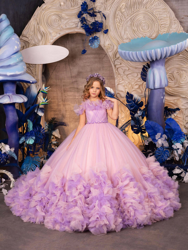 Sunnypetal Dreamy Ruffles Puffy Tulle Dress Off-Shoulder Pageant Princess Flower Girl Dresses