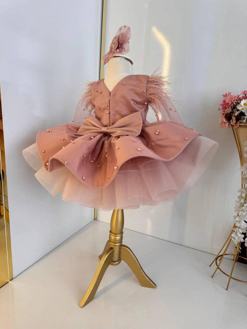 Sunnypetal Dusty Rose Puffy Satin Tulle Baby Toddler Girl Pageant Birthday Dress