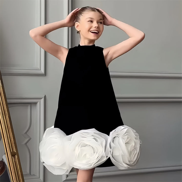 Sunnypetal Elegant Arabic White Black Girl Dress Flowers Fashion Prom Evening Gown