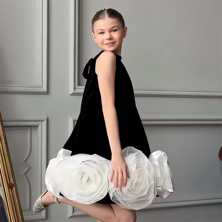 Sunnypetal Elegant Arabic White Black Girl Dress Flowers Fashion Prom Evening Gown