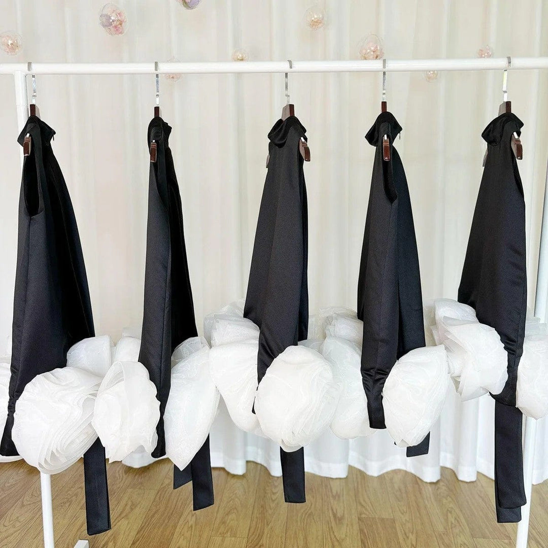 Sunnypetal Elegant Arabic White Black Girl Dress Flowers Fashion Prom Evening Gown