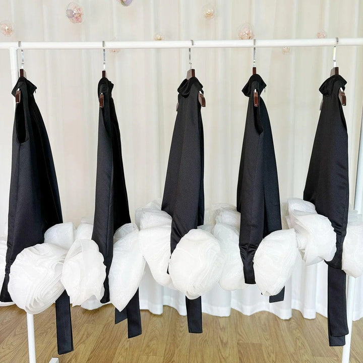 Sunnypetal Elegant Arabic White Black Girl Dress Flowers Fashion Prom Evening Gown