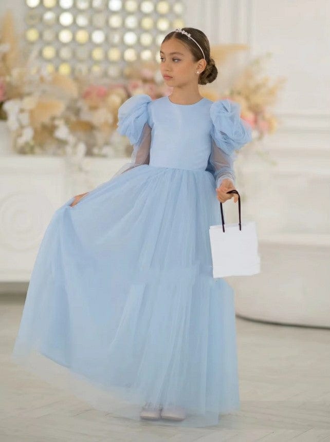 Sunnypetal Elegant Blue Tulle Flower Girl Dresses Long Puffy Sleeves B sunnypetal Sunnypetal Elegant Blue Tulle Flower Girl Dresses Long Puffy Sleeves B sunnypetal