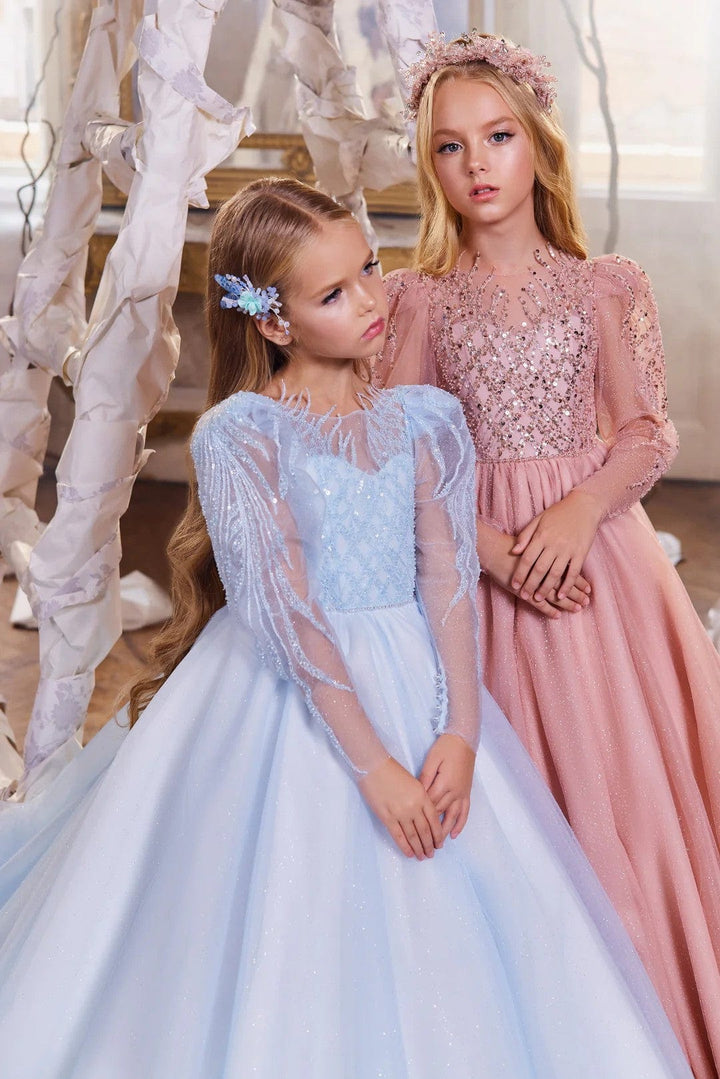 Sunnypetal Elegant Fairy Tale Embroidered Tulle Flower Girl Gown