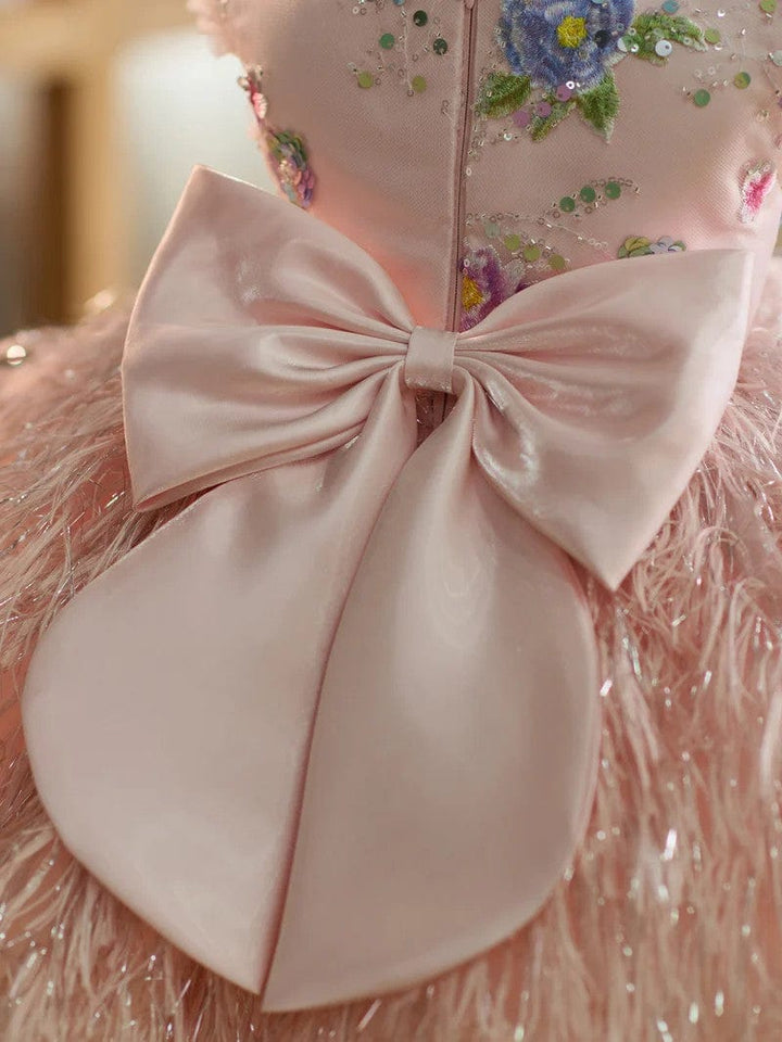 Sunnypetal Elegant Pink Feathers Flower Girl Dresses for Princess Wedding Birthday