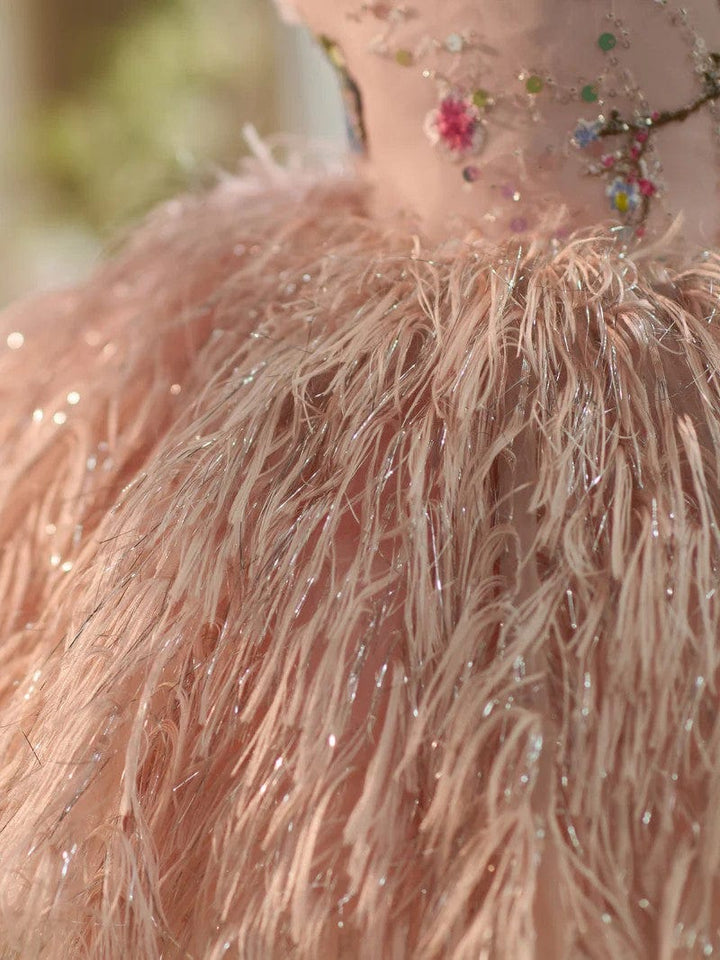 Sunnypetal Elegant Pink Feathers Flower Girl Dresses for Princess Wedding Birthday