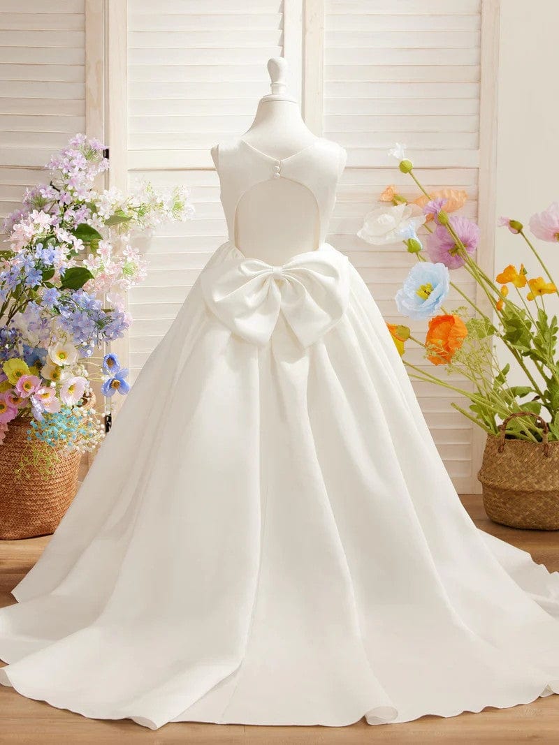 Sunnypetal Elegant Sleeveless Satin Flower Girl Dresses with Jeweled Belt