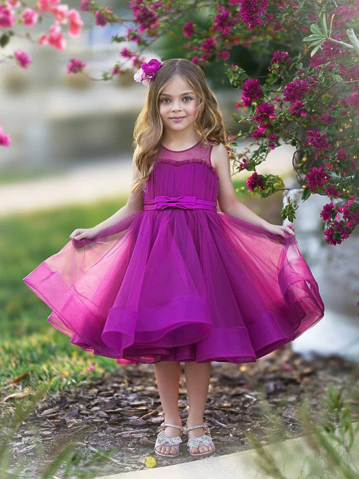 Sunnypetal Elegant Sleeveless Tulle Bows Princess Flower Girl Dress for Wedding