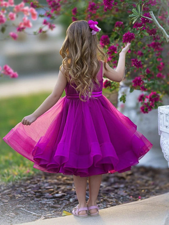Sunnypetal Elegant Sleeveless Tulle Bows Princess Flower Girl Dress for Wedding