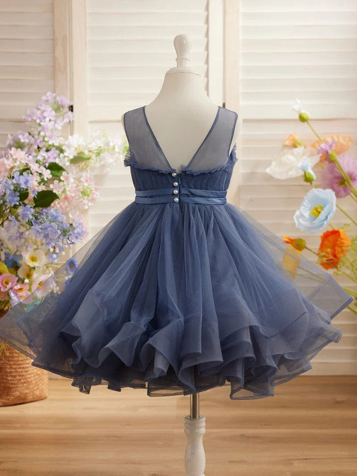 Sunnypetal Elegant Sleeveless Tulle Bows Princess Flower Girl Dress for Wedding