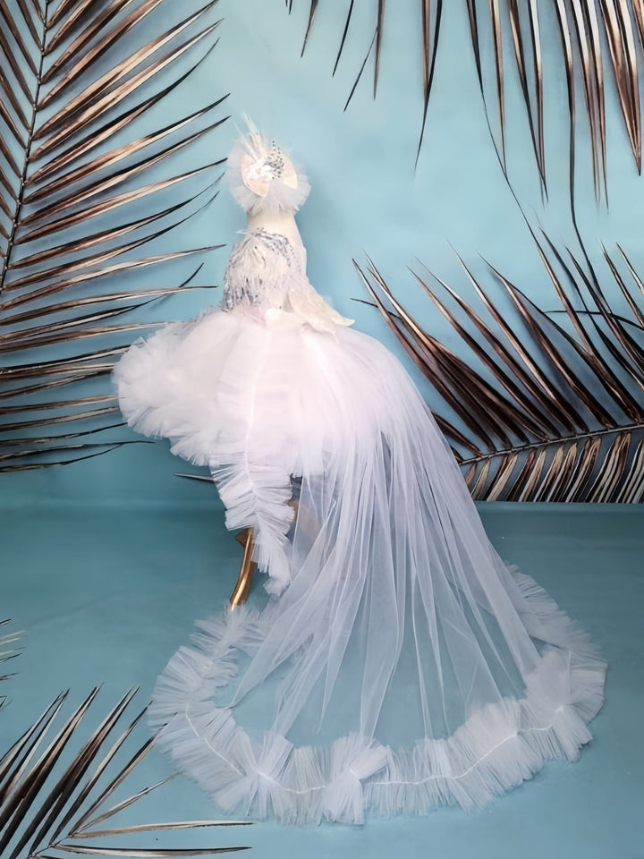 Sunnypetal Elegant White One-Shoulder Flower Girl Dresses Wedding Birthday Prom Gown