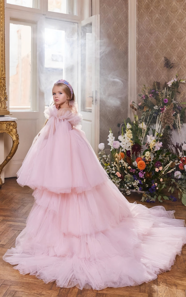 Sunnypetal Enchanted Tulle Princess Gown with Detachable Train