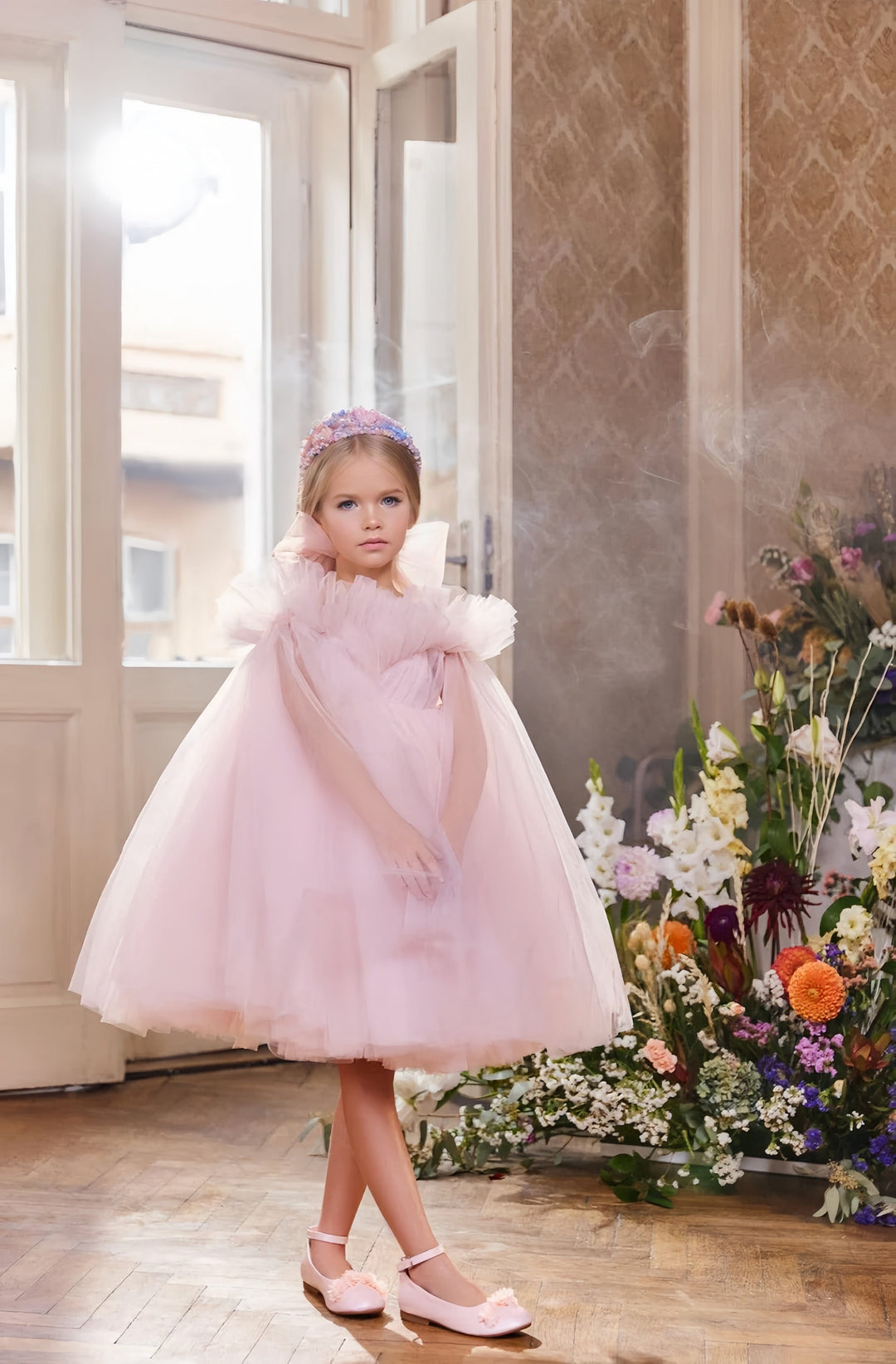 Sunnypetal Enchanted Tulle Princess Gown with Detachable Train