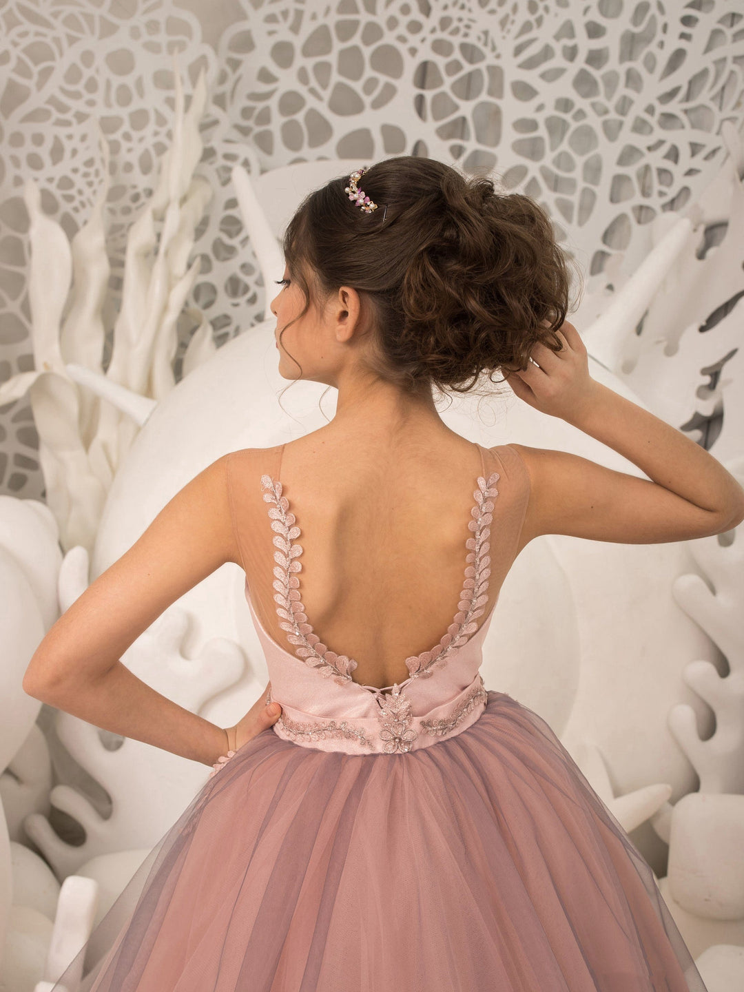 Sunnypetal Enchanting Floral Embroidery Tulle Flower Girl Dress with Beading and Sequins