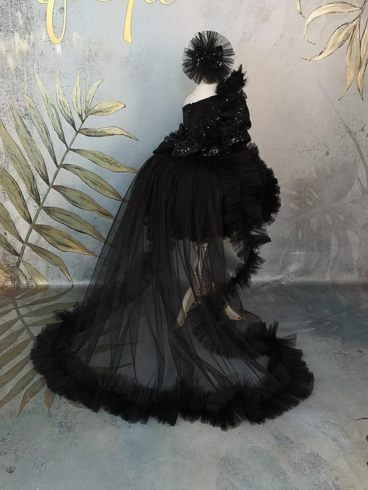 Sunnypetal Exquisite Black Sequin Flower Girl Dresses for Special Occasion