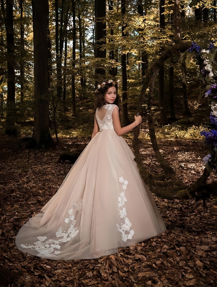 Sunnypetal Exquisite Butterfly Appliques Tulle Flower Girl Dresses for Wedding