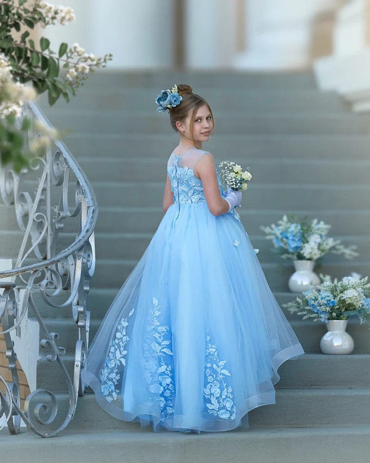 Sunnypetal Exquisite Lace Appliques Butterfly Long Tulle Ball Gown Princess Pageant Dress