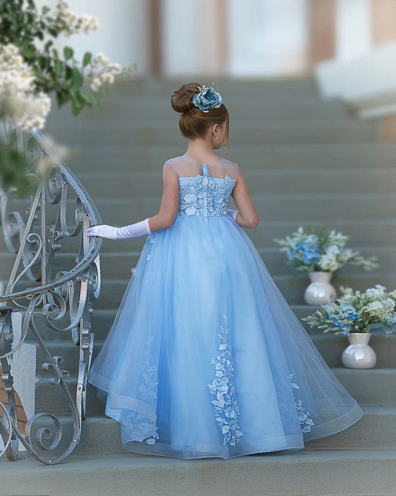 Sunnypetal Exquisite Lace Appliques Butterfly Long Tulle Ball Gown Princess Pageant Dress