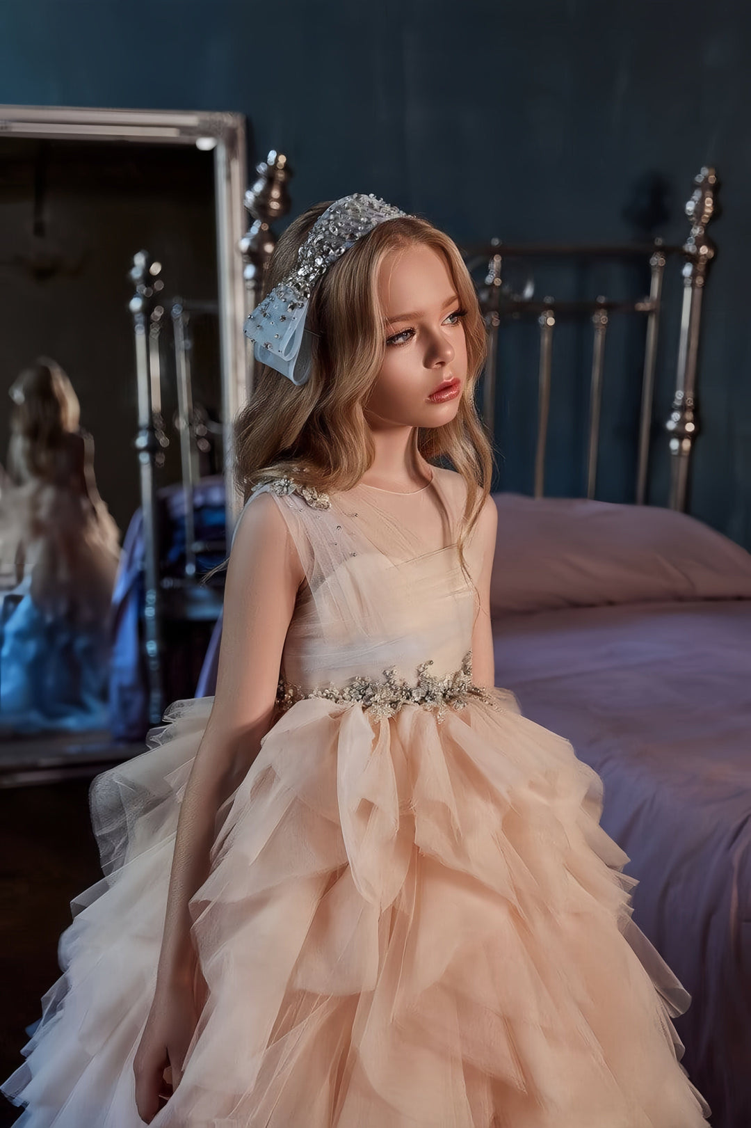 Sunnypetal Exquisite Ombre Ruffle Tulle Ball Gown with Jewel Accents