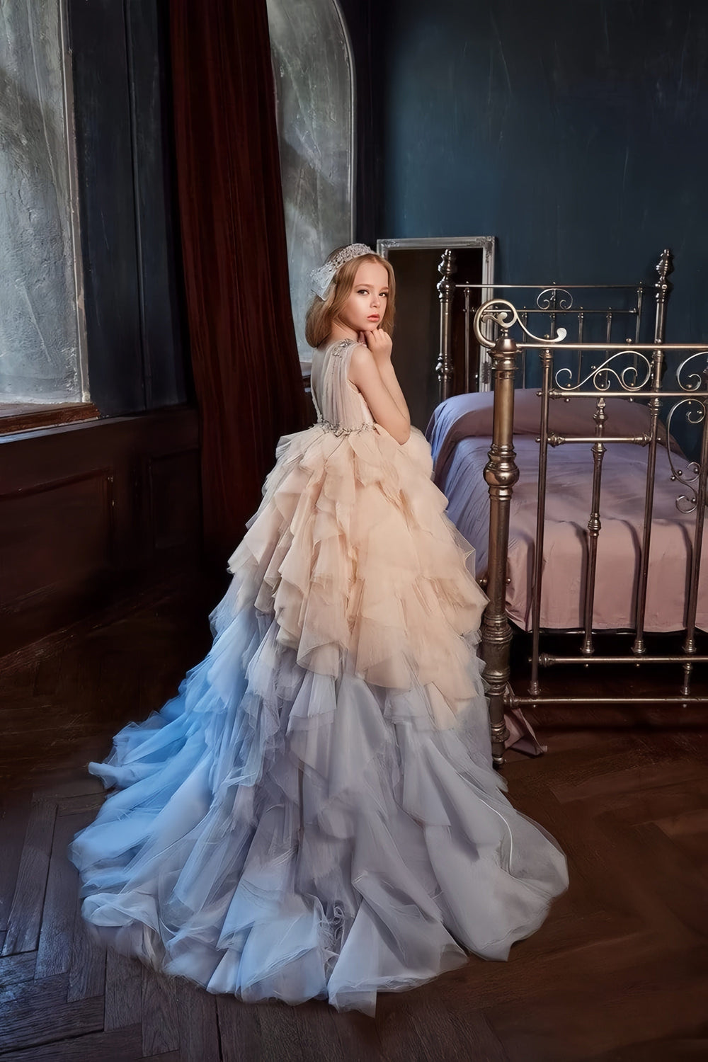 Sunnypetal Exquisite Ombre Ruffle Tulle Ball Gown with Jewel Accents