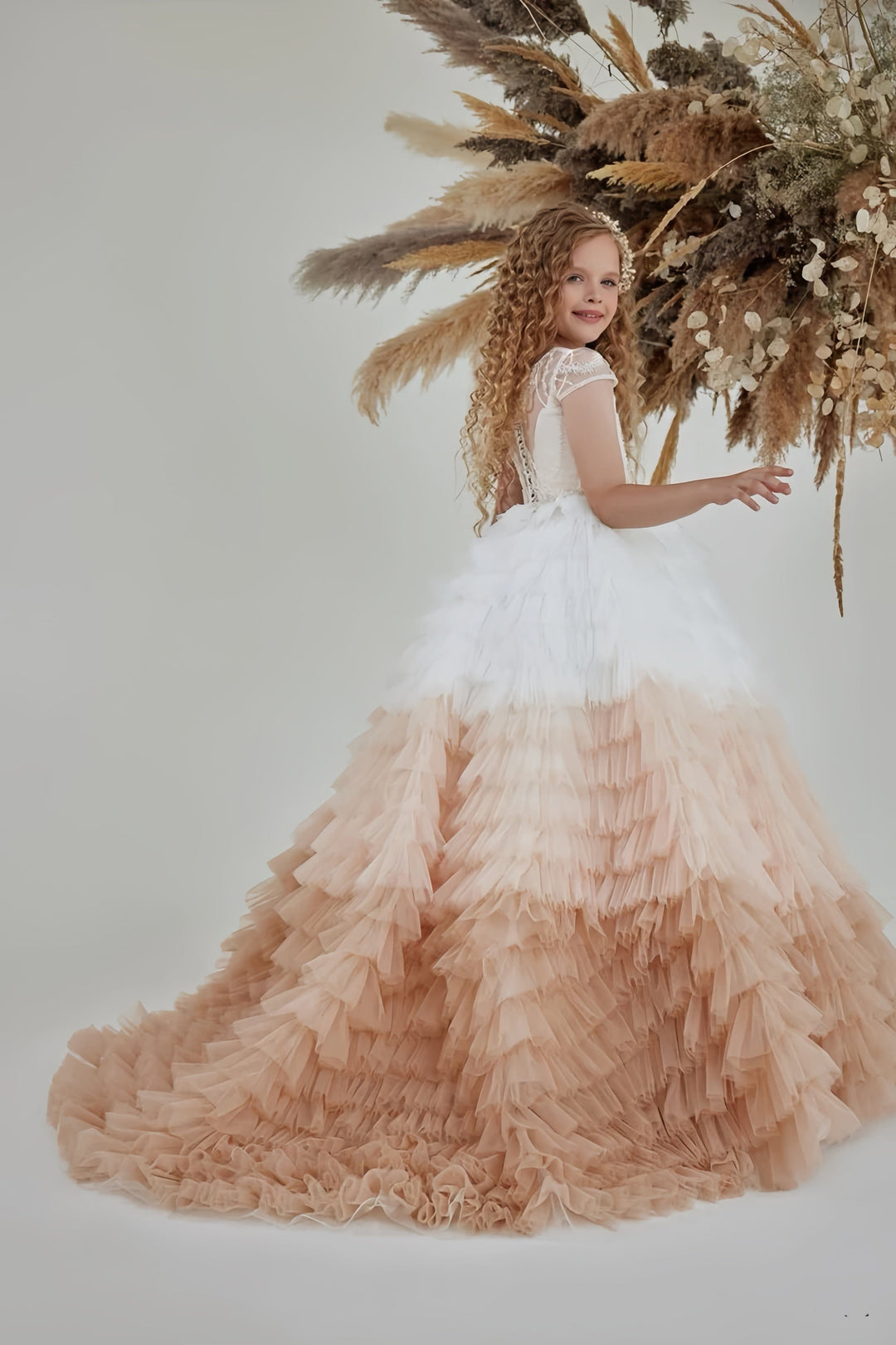 Sunnypetal Exquisite Ombre Ruffled Maxi Dress with Beaded Embroidery & Sequins