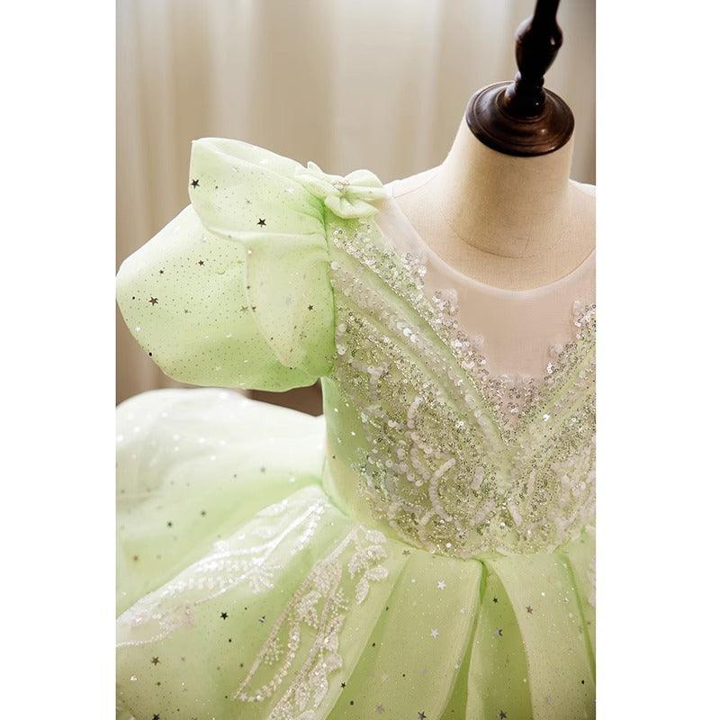 Sunnypetal Fairy Glow Mint Green Puffy Flower Girl Dress with Sparkling Layers