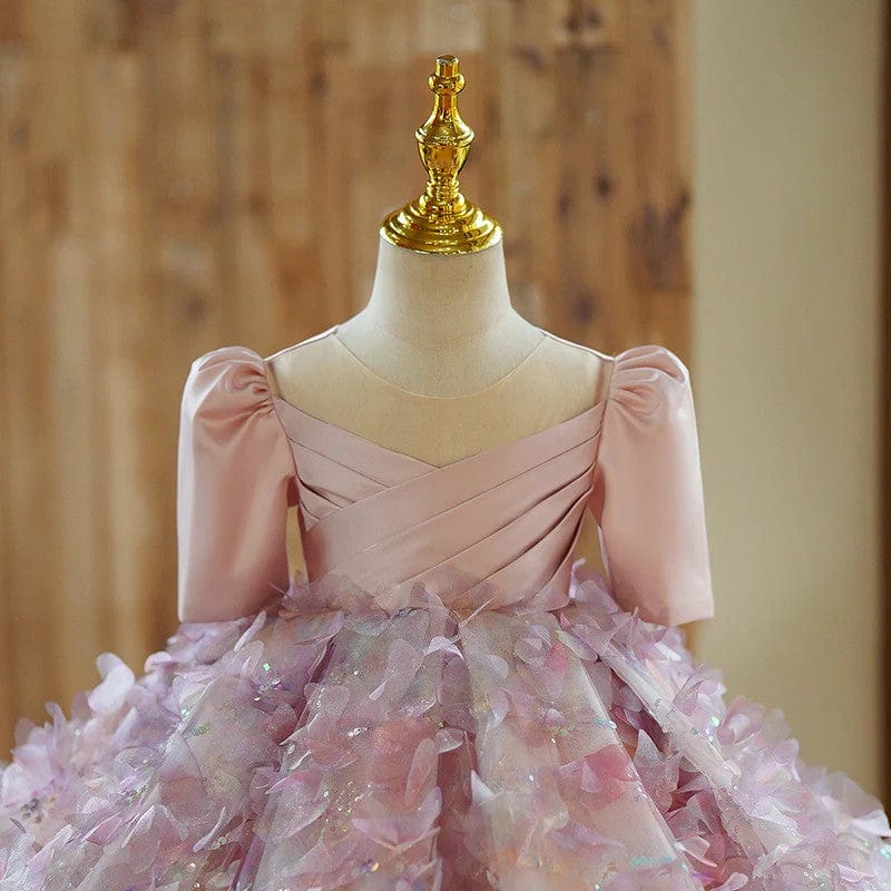 Sunnypetal Fairy-Inspired Pink Flower Girl Dress with Petal Skirt and Pleated Bodice