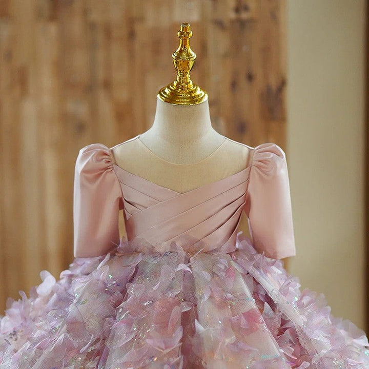 Sunnypetal Fairy-Inspired Pink Flower Girl Dress with Petal Skirt and Pleated Bodice