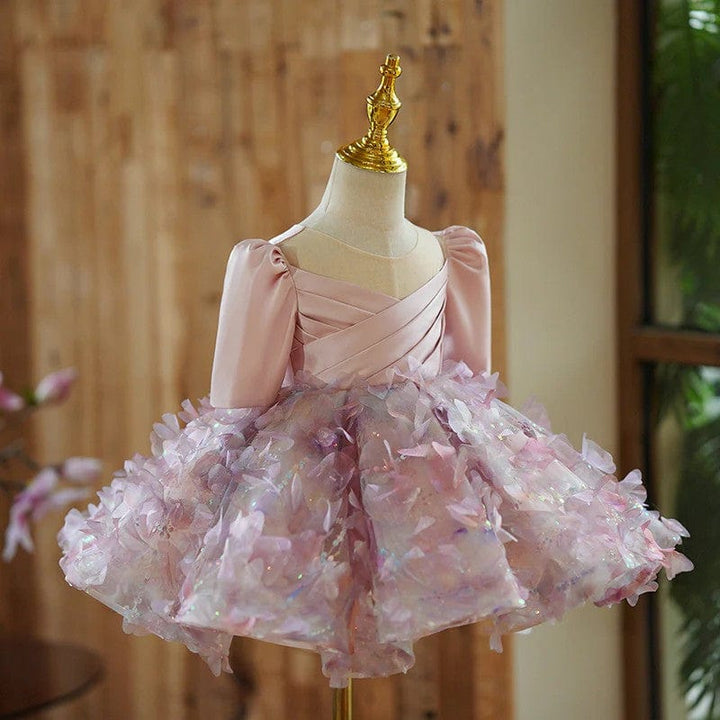 Sunnypetal Fairy-Inspired Pink Flower Girl Dress with Petal Skirt and Pleated Bodice