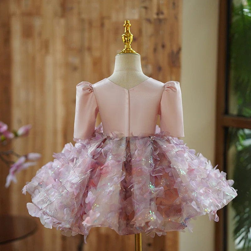 Sunnypetal Fairy-Inspired Pink Flower Girl Dress with Petal Skirt and Pleated Bodice