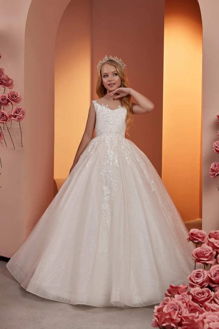 Sunnypetal Fairy Tale Sleeveless Sweetheart Neckline Princess Flower Girl Gown with Cape