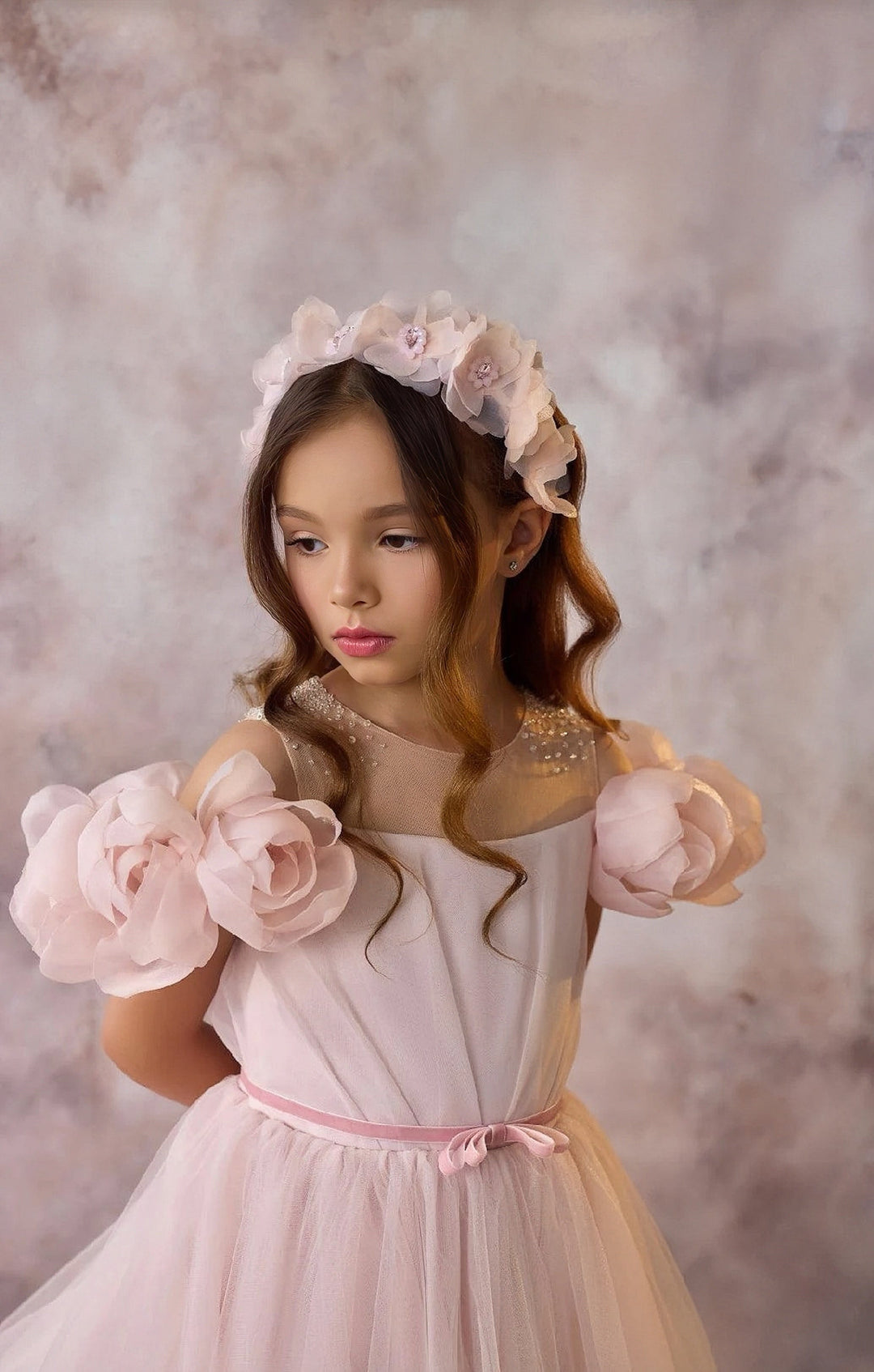 Sunnypetal Fairytale Pink Tulle Dresses Rose Petal Princess Gown with Cathedral Train