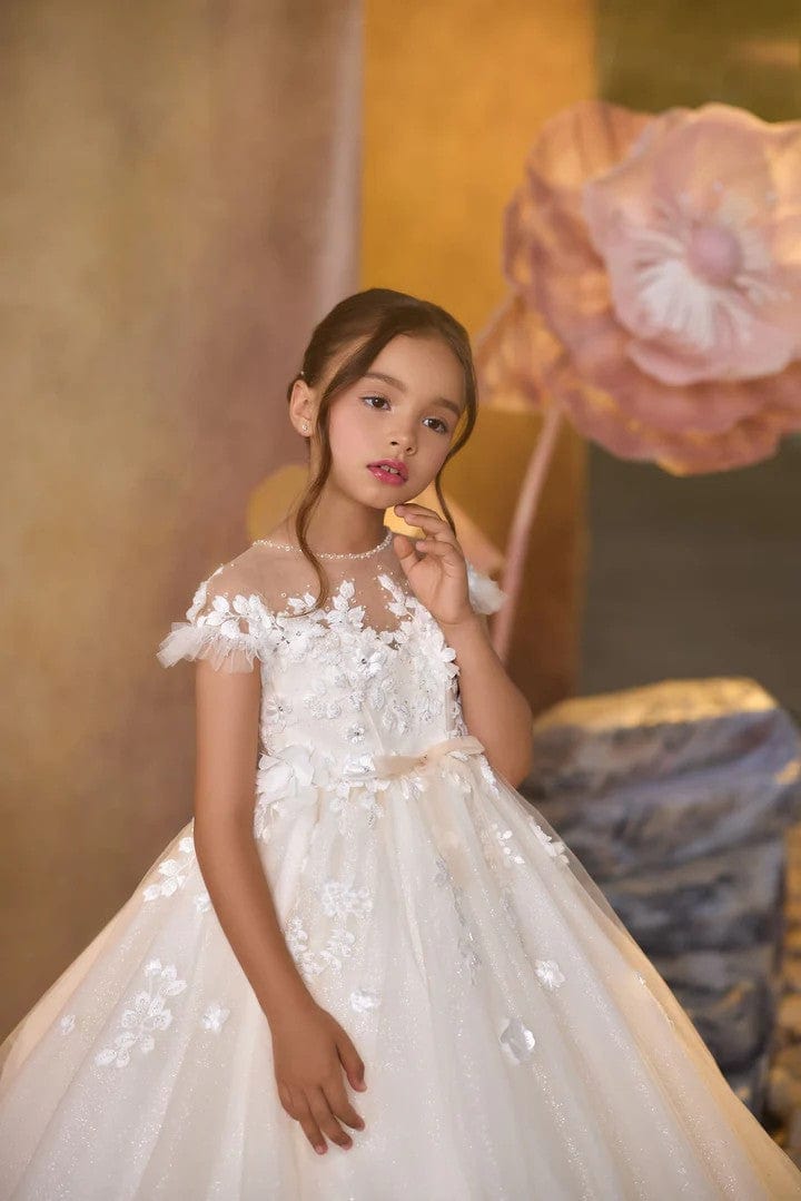 Sunnypetal Faith’s Promise Floral Appliques Beaded Tulle Communion Gown