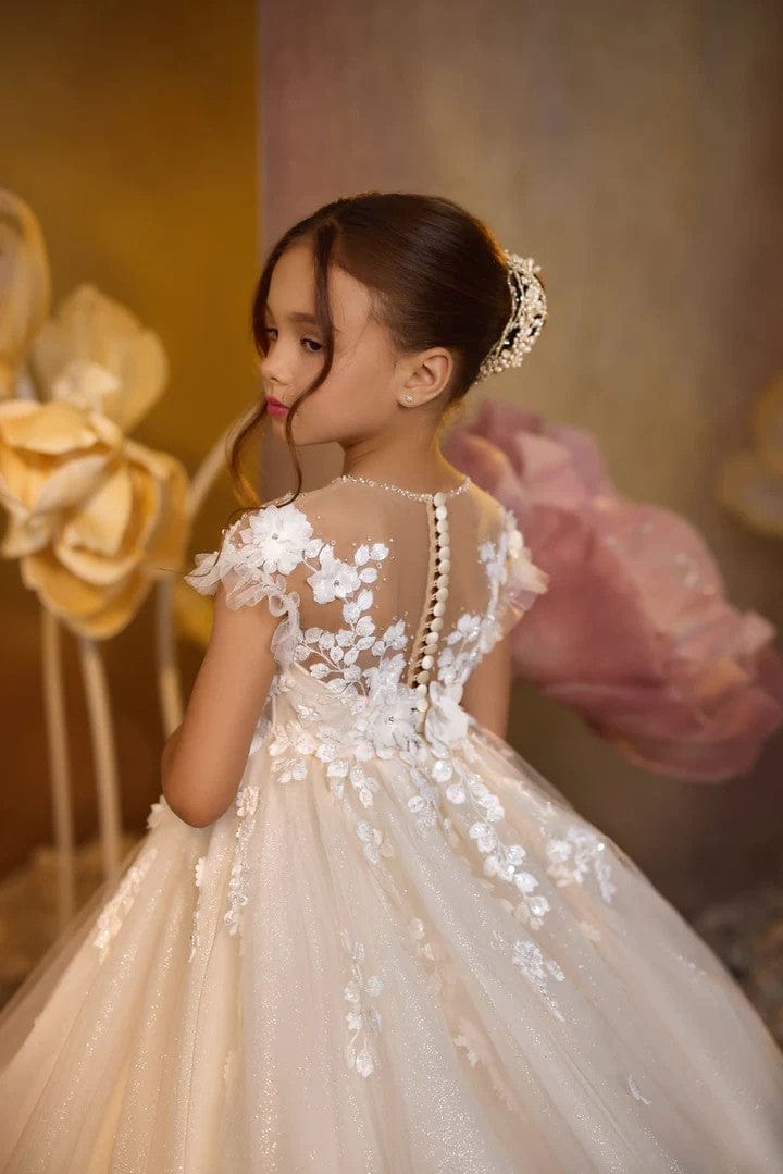 Sunnypetal Faith’s Promise Floral Appliques Beaded Tulle Communion Gown