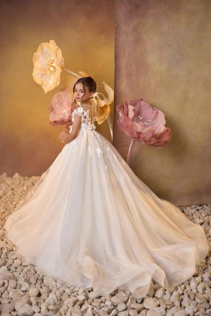 Sunnypetal Faith’s Promise Floral Appliques Beaded Tulle Communion Gown