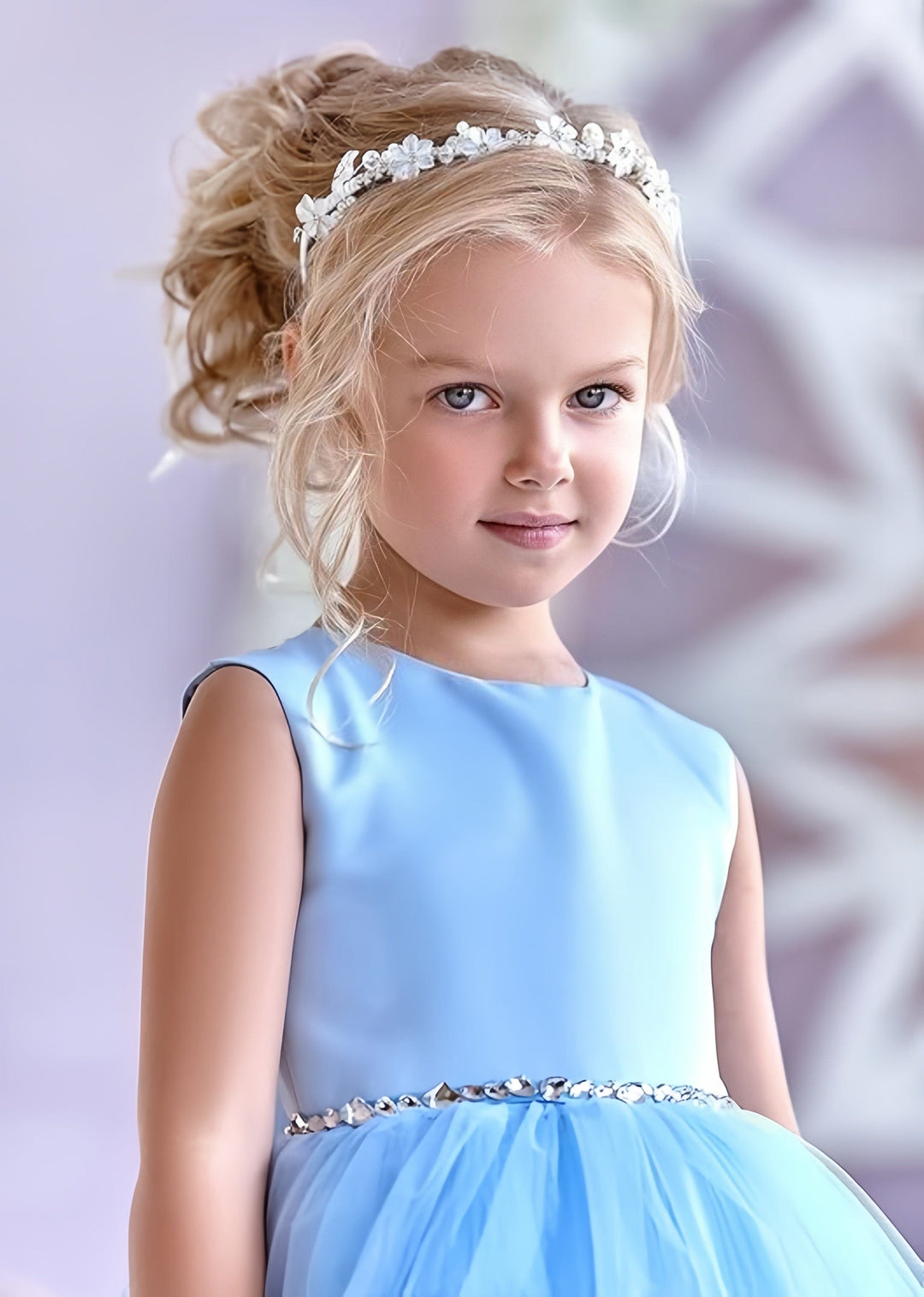 Sunnypetal First Communion Dress Satin Tulle Kids Flower Girl Dress Ball Gown