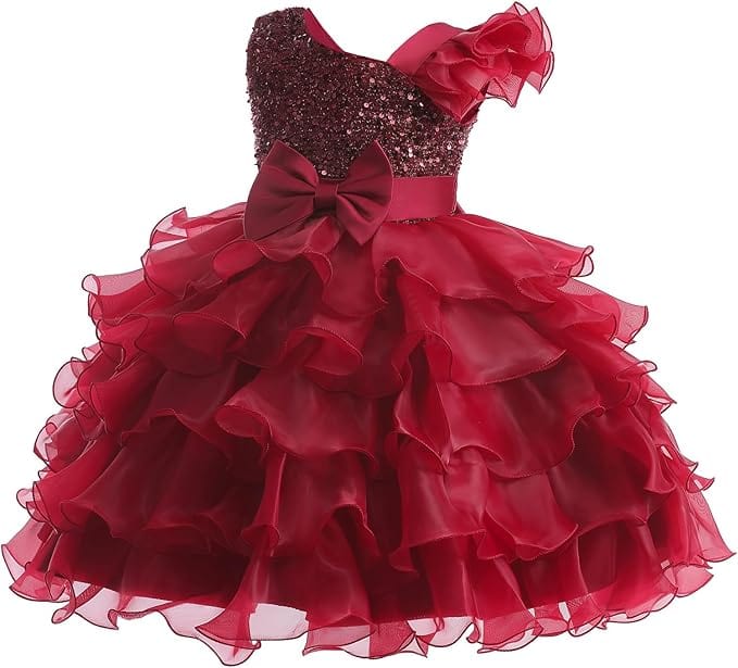 Sunnypetal Girls Pageant Party Dress Ruffle Flower Kids Wedding Ball Gown Sequins Princess Dress
