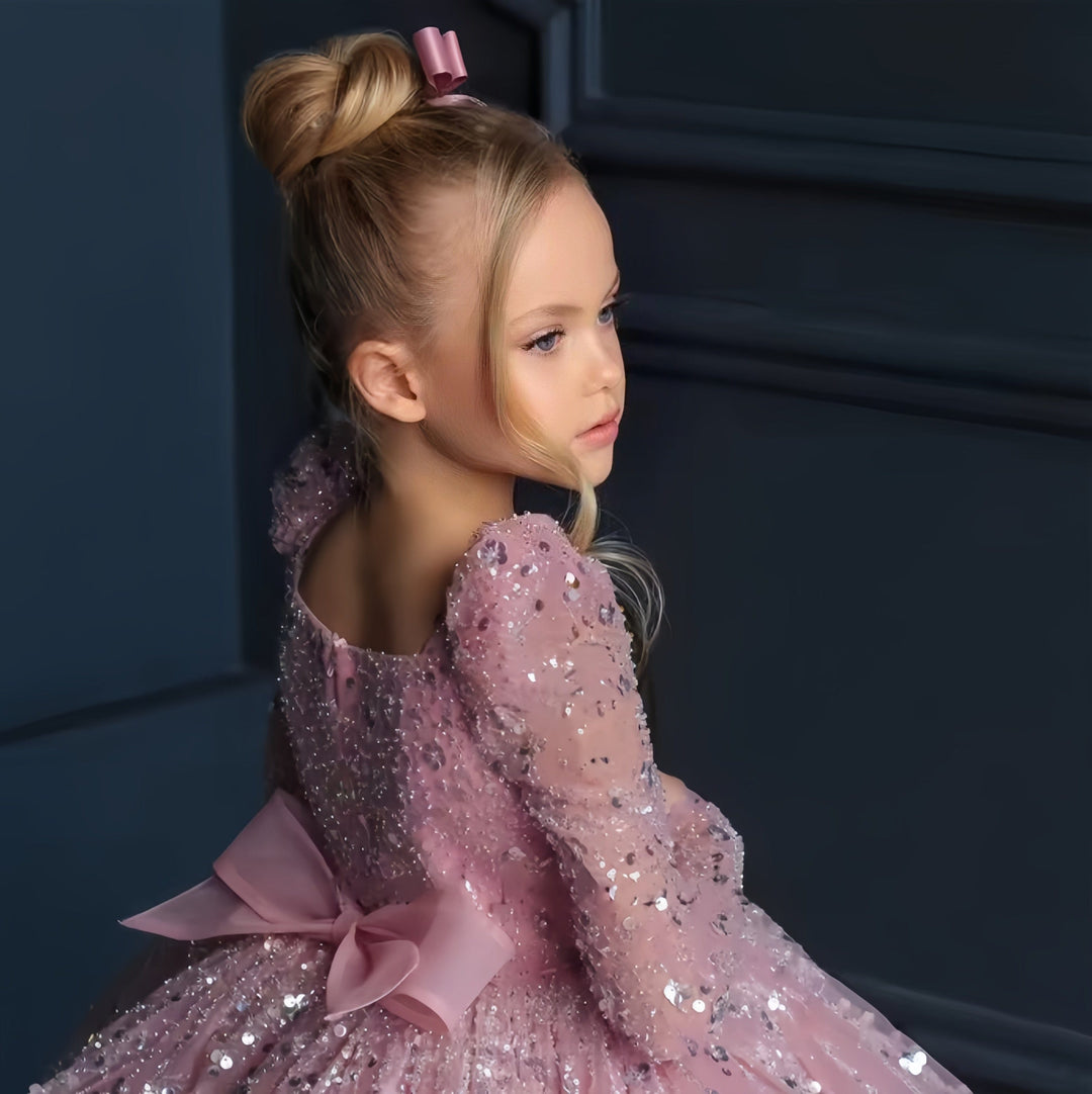 Sunnypetal Glitter Sequins Flower Girl Dress Short Wedding Birthday Party Pageant Dress