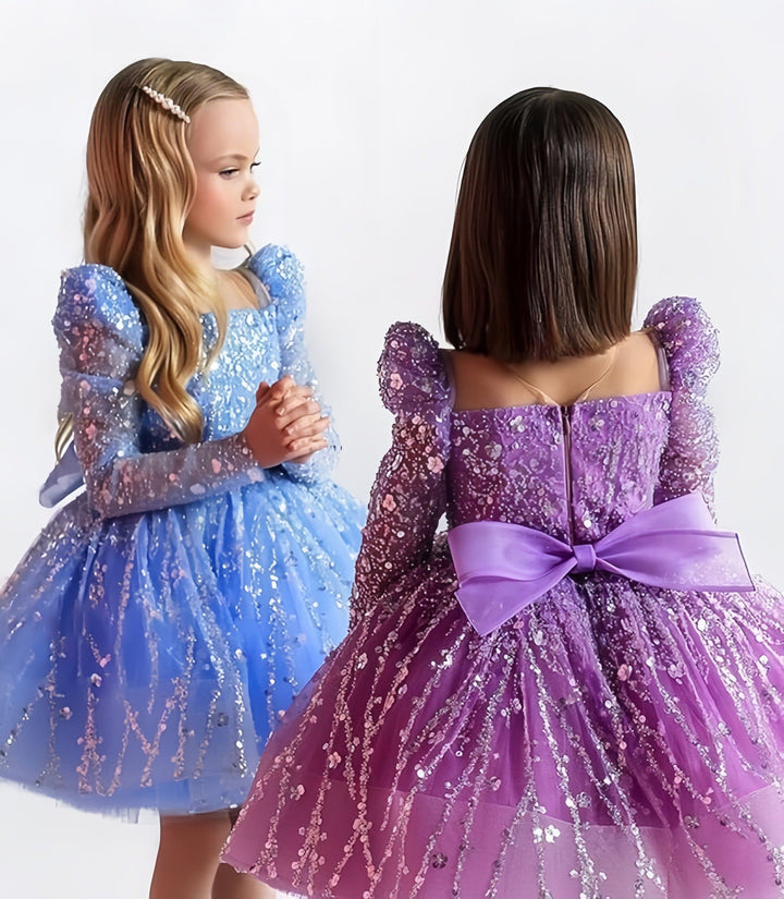 Sunnypetal Glitter Sequins Flower Girl Dress Short Wedding Birthday Party Pageant Dress