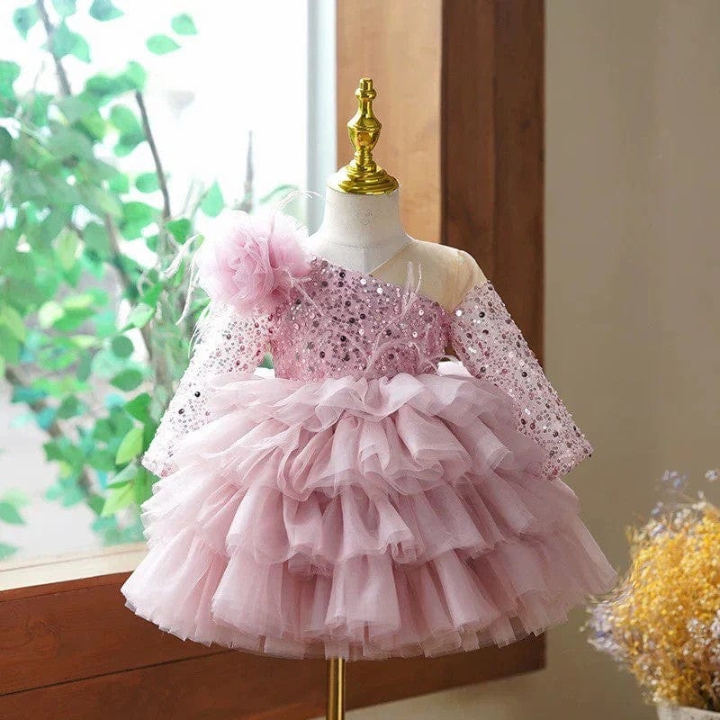 Sunnypetal Glitter Sequins Puffy Tulle Knee-Length Baby Girl Dress