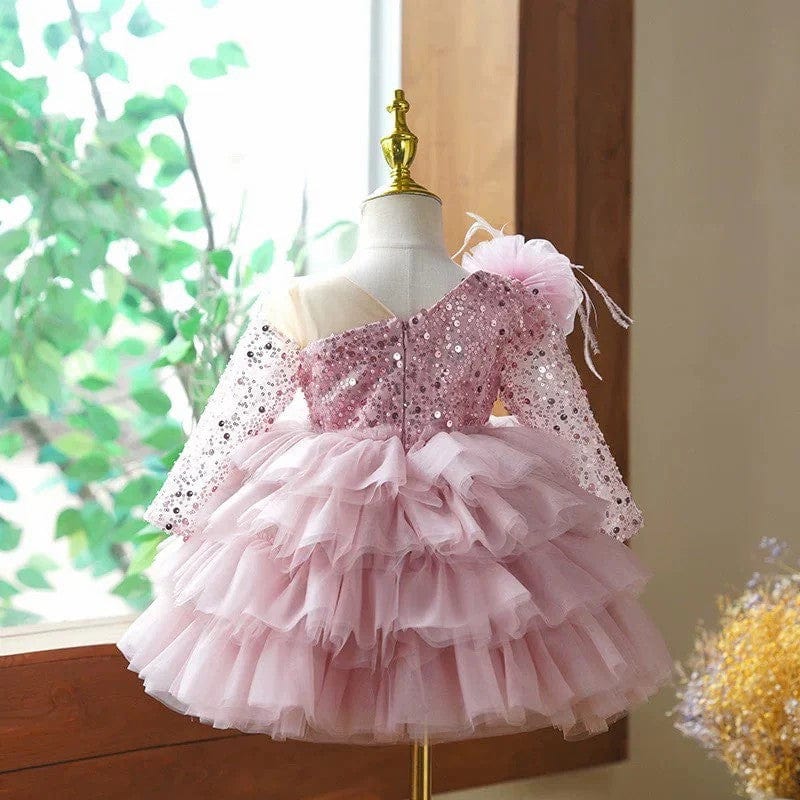 Sunnypetal Glitter Sequins Puffy Tulle Knee-Length Baby Girl Dress