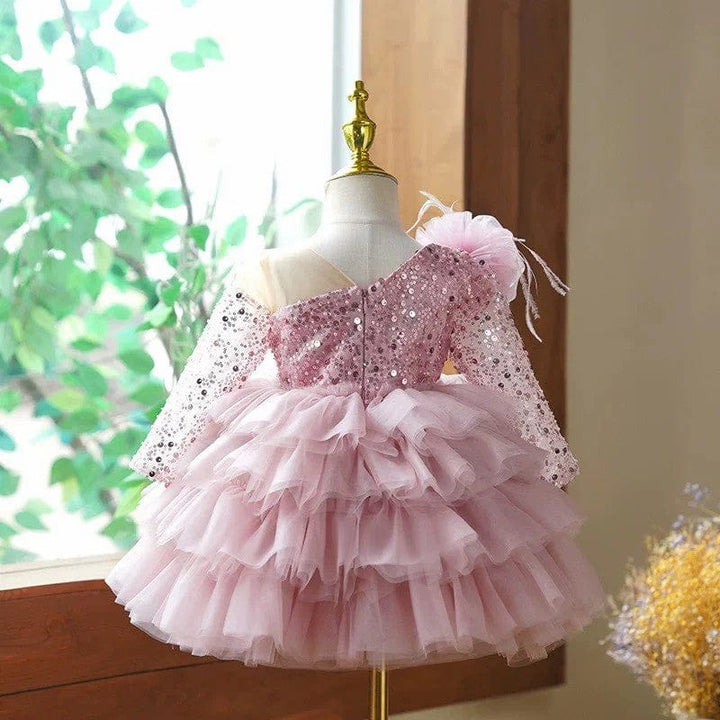Sunnypetal Glitter Sequins Puffy Tulle Knee-Length Baby Girl Dress