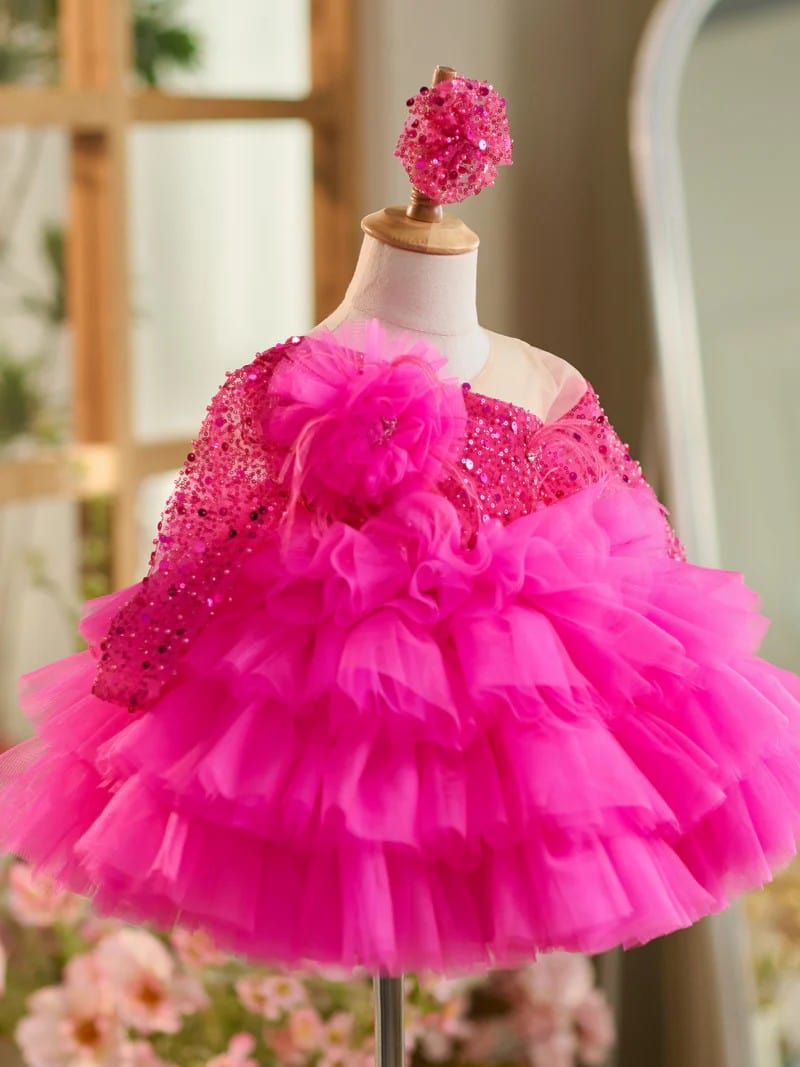 Sunnypetal Glitter Sequins Puffy Tulle Knee-Length Baby Girl Dress