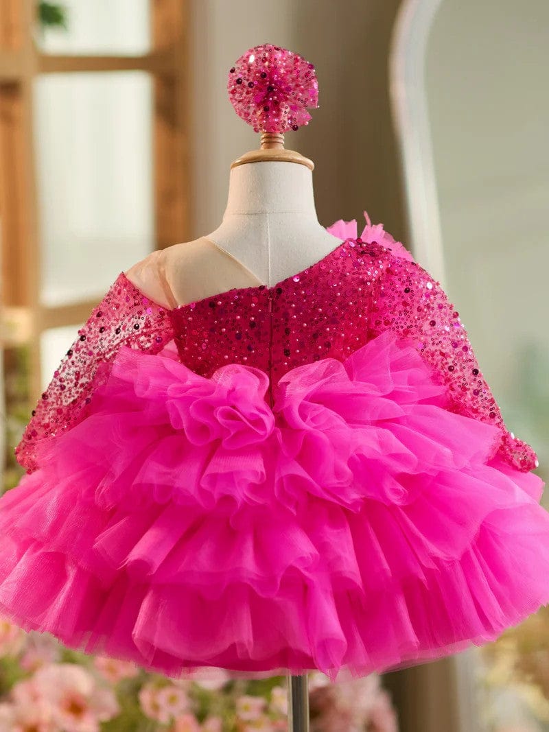 Sunnypetal Glitter Sequins Puffy Tulle Knee-Length Baby Girl Dress