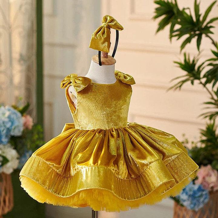 Sunnypetal Gorgeous Gold Sleeveless Birthday Party Princess Girl Dress with Bows
