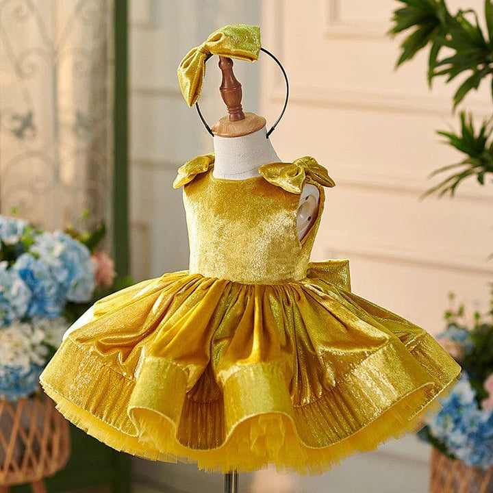 Sunnypetal Gorgeous Gold Sleeveless Birthday Party Princess Girl Dress with Bows