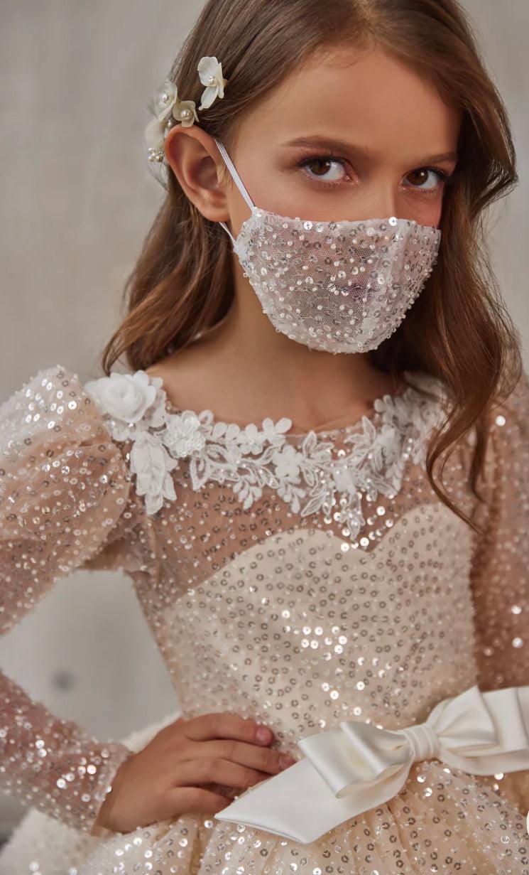 Sunnypetal Gorgeous Long-Sleeve Sequin Satin Flower Girl Dress Knee-Length Gown