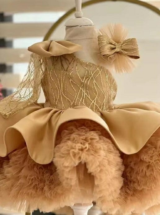 Sunnypetal Gorgeous One-Shoulder Bow Princess Tulle Flower Girl Dresses