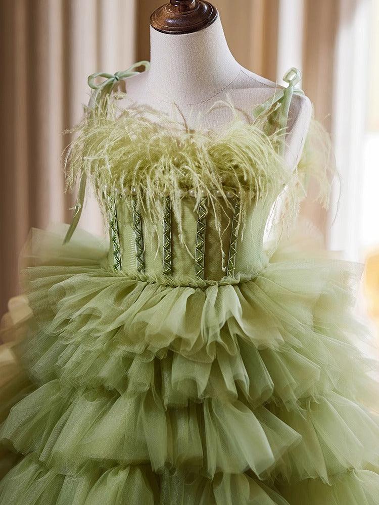 Sunnypetal Green Layered Tulle Princess Flower Girl Dresses Birthday Pageant Dress