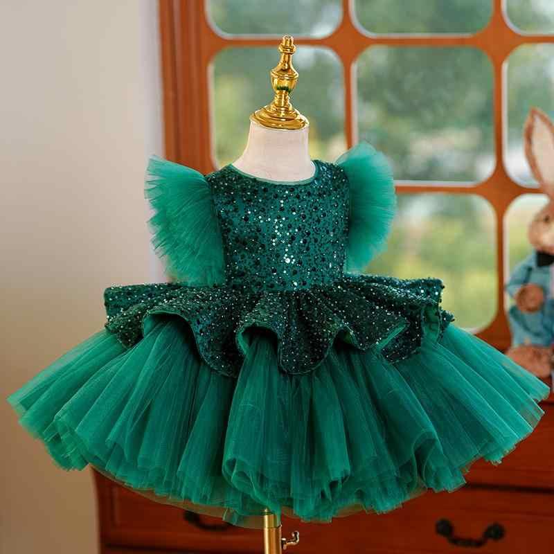 Sunnypetal Green Sequin Knee-Length Tulle Toddler Birthday Dress